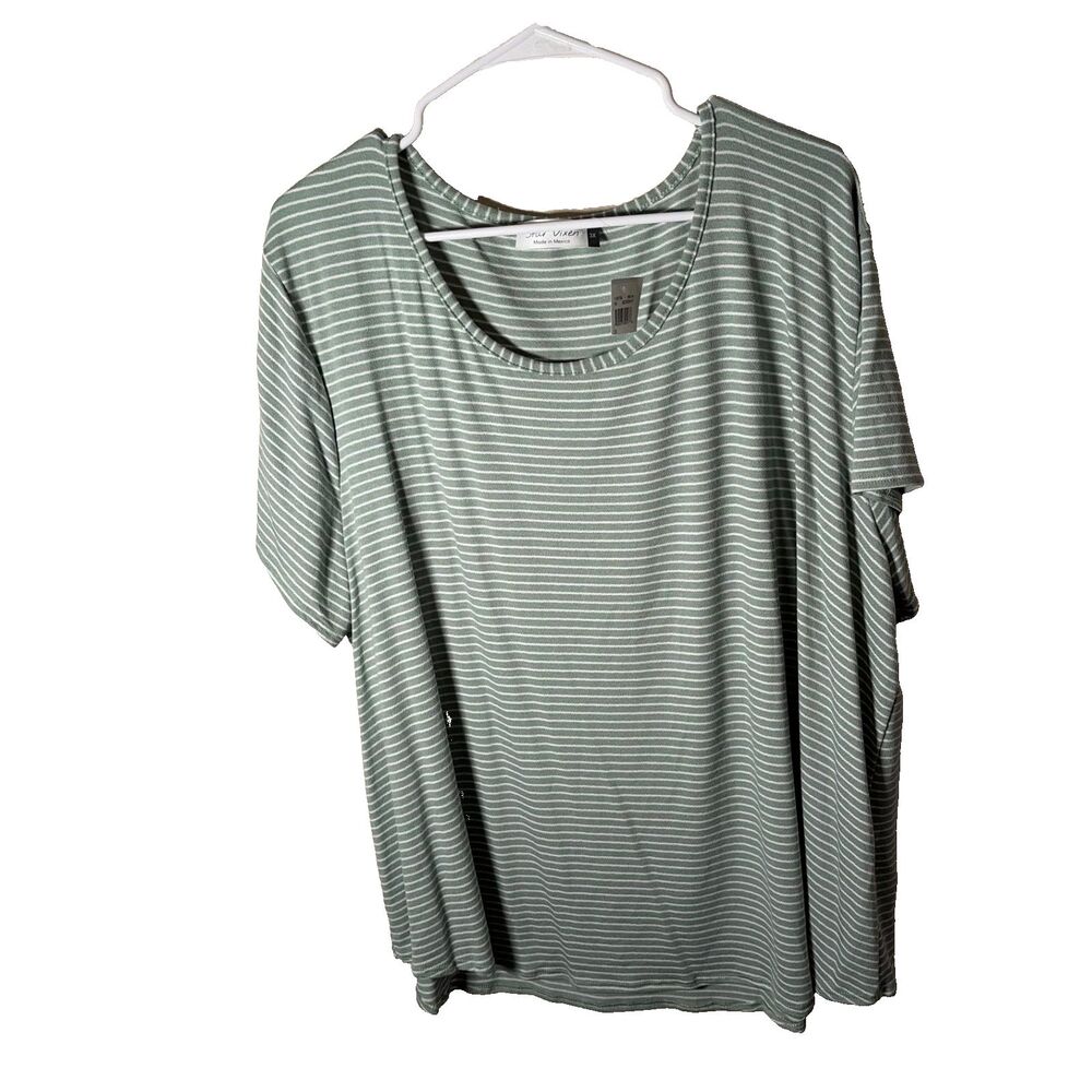 Star Vixen T-Shirt Women's 3X Green Striped Round Neck Short Sleeve Top Shirt